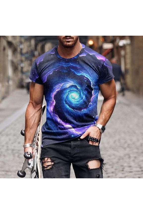 T Shirts for Man,Men Casual Fashion Printing Round Neck Pullover Fitness Sports Shorts Sleeves T Shirt Blouse Dark Blue M