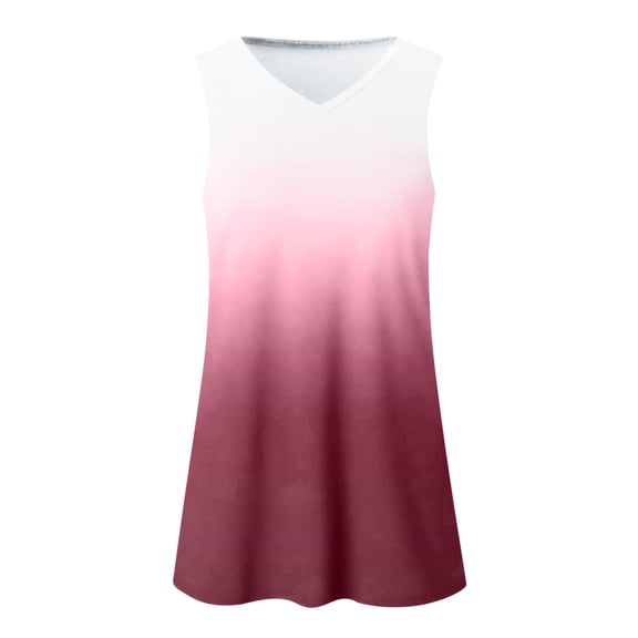Viikei Tank Top for Women Sleeveless Tops Plus Size Casual Printing V-Neck Gradient Sleeveness Tops Loose Vest Blouses