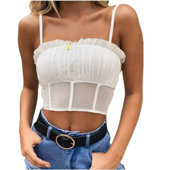 Viikei Tank Top for Women Sleeveless Tops Plus Size Splicing Ruffle Camis Top Perspective Short Sleeveless Fashion Vest