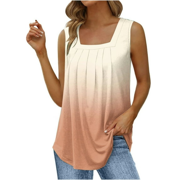 Viikei Tank Tops for Women Plus Size Women's Fashion Solid Color Square-neck Comfortable Loose T-shirt Sleeveless Blouse Casual Tops