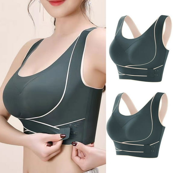 Viikei Travel Bra Wrinkle-Free Packable,2PCWomen Fashion Side Buckle Yoga Underwear Waistcoat Traceless Together Everyday Bras Green XXXL