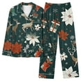 thumbnail image 1 of Viikei Travel-Friendly Sleepwear Set Wrinkle-Resistant Lounge,Women Casual Loose Fashion Christmas Printed Long Pants Long Sleeve Turndown Collar Pajamas Suit Set Army Green XL, 1 of 4