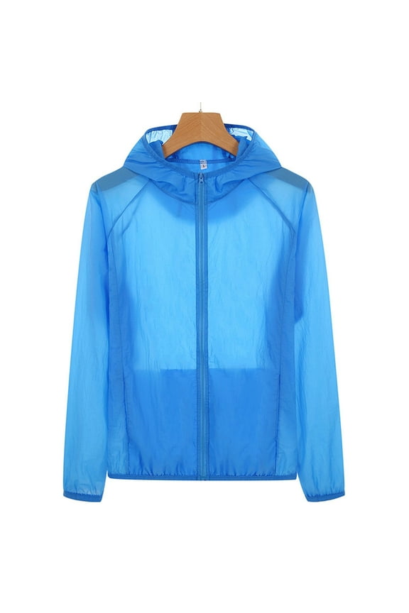 UPF 50+ Women's Summer Hooded Shirt Outdoor Sun Protection,Women Men Windproof Jacket Outdoor Sports Dry Windbreaker Coat Top Blue S