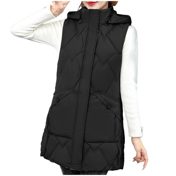 Viikei Winter Coats for Women Fashion Women Pocket Coat Long Jacket Winter Sleeveless Down Cotton Waistcoat