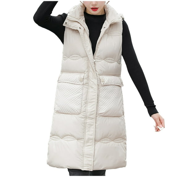 Viikei Winter Coats for Women Fashion Women Pocket Coat Long Jacket Winter Sleeveless Down Cotton Waistcoat