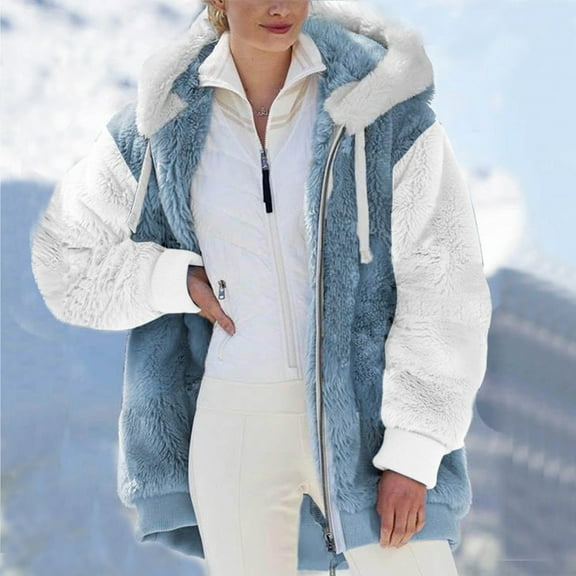 Viikei Winter Coats for Women,Fashion Women's Zipper V-Neck Pullover Tops Long Sleeve Hooded Blouse Sweatshirt Blue#2 XXXL