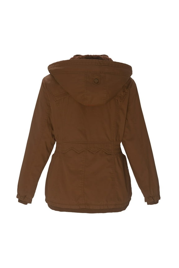 Winter Coats for Women Women Cotton-Padded Fleece Mid-length Detachable Hood Collar Warm Fleece Coat