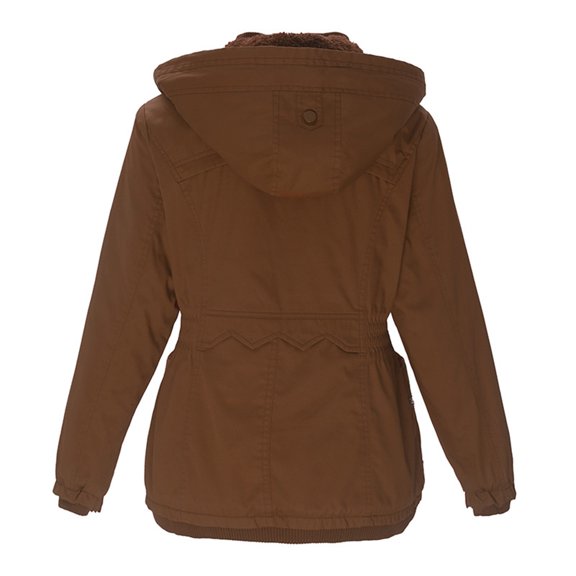 Viikei Winter Coats for Women Women Cotton-Padded Fleece Mid-length Detachable Hood Collar Warm Fleece Coat