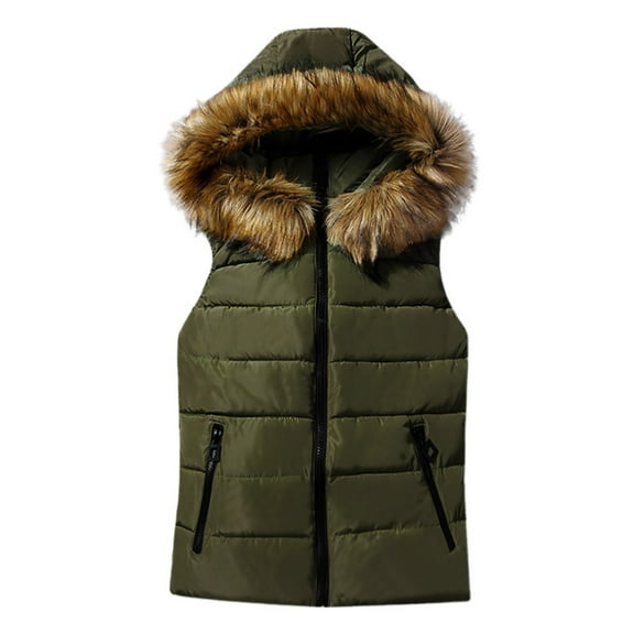 Viikei Winter Coats for Women Women Short Outerwear Cotton-padded Jackets Pocket Faux Hooded Vest