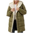 thumbnail image 1 of Viikei Winter Coats for Women Women's Autumn and Winter Solid Long Sleeve Single Breasted Zipper Medium Long Pocket Hooded Cotton Padded Jacket, 1 of 3