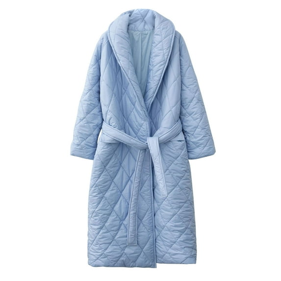 Viikei Winter Coats for Women Women's Casual Cotton Coat Rhombic V-neck Long Belt Warm Loose Coat