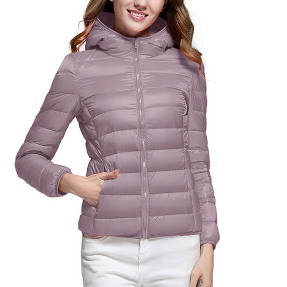 Viikei Winter Coats for Women Women's Puffer Jacket Long Sleeve Hooded Zip Up Quilted Lightweight Down Coat Tops Winter with Pockets
