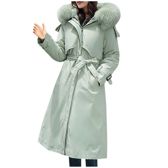 Viikei Winter Jackets Women Cotton Jacket for Women Women Plus Size Jackets and Coats Winter Warm Fashion Long Solid Slim Fur-Collar Zipper Thicker Down Jacket Coat