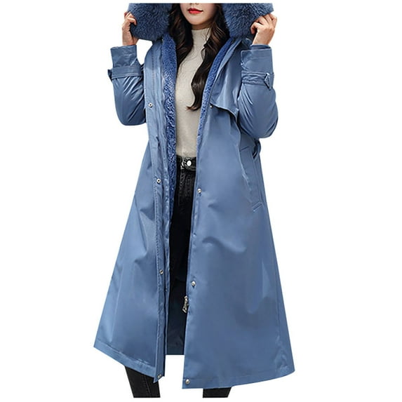 Viikei Winter Jackets Women Cotton Jacket for Women Women Plus Size Jackets and Coats Winter Warm Fashion Long Solid Slim Fur-Collar Zipper Thicker Down Jacket Coat