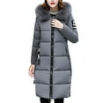thumbnail image 1 of Viikei Women Coats Clearance Down Jackets for Women Cotton Coats Womens Casual Hooded Faux Plush Brim of a Hat Solid Thicker Winter Long Slim Down Jacket Coat, 1 of 6