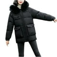 thumbnail image 1 of Viikei Women Coats Clearance Down Jackets for Women Cotton Coats Womens Casual Hooded Solid Faux Plush Brim of a Hat Solid Thicker Winter Slim Down Jacket Coat, 1 of 3