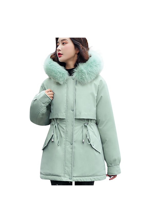 Women Coats Clearance Down Jackets for Women Cotton Coats Womens Winter Casual Hooodie Solid Thickening Velvet Keeping Warm Faux Plush Brim of a Hat Down Jacket Coat