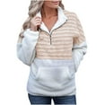 thumbnail image 1 of Viikei Women Coats Clearance Ladies Plush V-Neck Zipper Long Sleeve Colorblock Thermal Sweater Jacket, 1 of 6