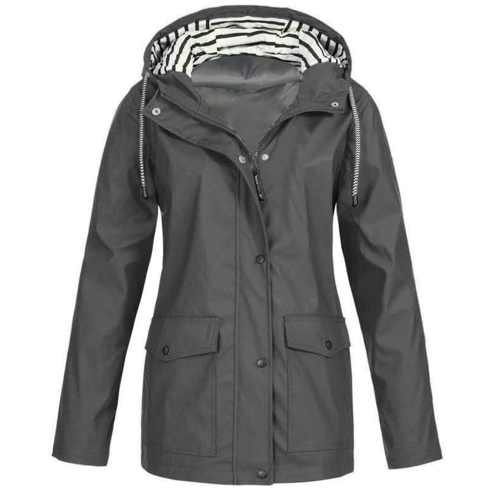 Viikei Women Coats Clearance Women Solid Rain Jacket Outdoor Plus Size ...