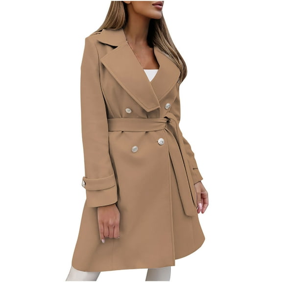 Viikei Women Coats Clearance Women's Autumn and Winter Temperament Slim Solid Color Woolen Coat