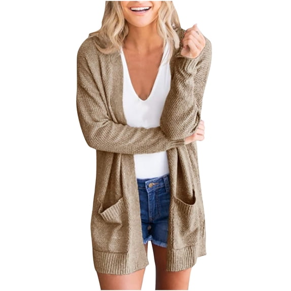 Viikei Women Coats Clearance Women‘s Solid Cardigan Long Sleeve Sweater Pockets Blouse Coat