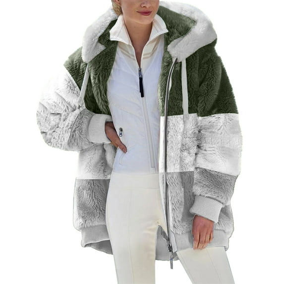Viikei Women Coats Plus Size Women Coats Clearance Hoodie Jackets for Women Fashion Womens Warm Faux Coat Jacket Winter Zipper Long Sleeve Outerwear