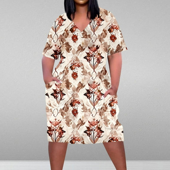 Viikei Women Dress Summer Maxi Dresses,Belted Wrap Short Sleeve Dress,Plus Size Dress for Women V Neck Summer Printing Sundresses Knee Short Sleeve with Pockets Pink L