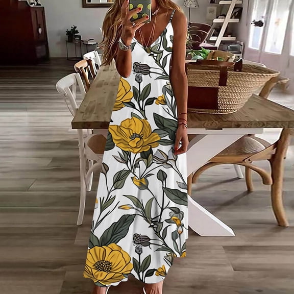 Viikei Women Dress Summer Maxi Dresses,Dresses for Women Plus Size Summer,Fashion Women Summer Casual Solid V-Neck Camis Sleeveless Long Dress Green M