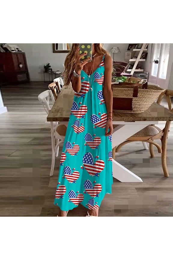 Women Dress Summer Maxi Dresses,Dresses for Women Plus Size Summer,Women's Summer Print Casual Loose Sleevless V-Neck Dress Mint Green XL