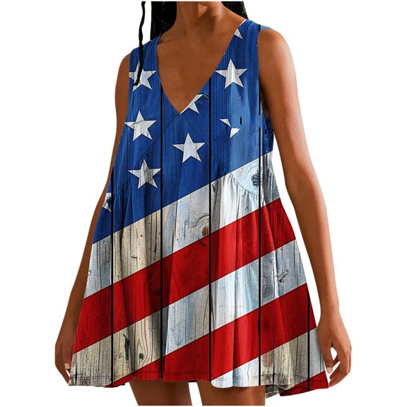 Viikei Women Dress Summer Maxi Dresses,Sun Dresses for Women Plus Size,Women's Summer Print Casual Loose Sleevless V-Neck Dress Red L