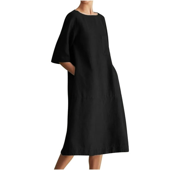 Summer Savings Clearance!Viikei Womens Dresses Summer,Women's Fashion Crewneck Loose Half Sleeve Solid Knee-length Dress