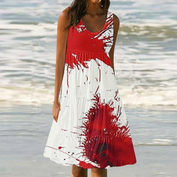 Viikei Women Plus Size Dresses Short Sleeve,Women's Summer Casual Loose Sleevless Crew Neck Dress Wine S