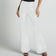 thumbnail image 1 of Viikei Women Solid Casual Work Trousers Clearance，Women's New Solid Color Sexy Fashionable Casual High Waist Sequin Trumpet Pants White S, 1 of 9