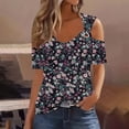 thumbnail image 1 of Viikei Women Tops Summer T-Shirts,Women's New Short-sleeved Off-the-shoulder Cutout Casual Printed Black S, 1 of 5