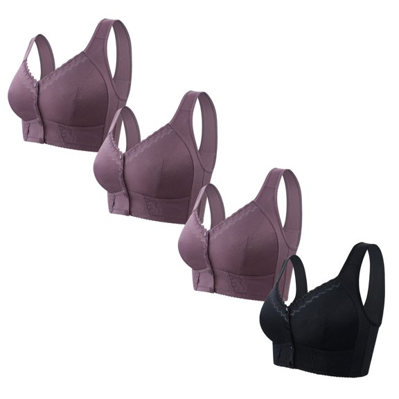 Viikei Women's Bra for Casual Days with Breathable Cups,4PC Women's No- Bra No Front Button No-Slip Underwear Purple S