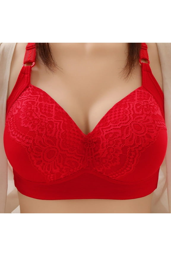 Women's Bra for Everyday with Smooth Fabric,Woman's Embroidered Glossy Comfortable Breathable Bra Underwear No Rims Red 50