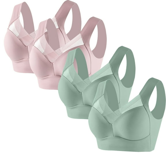 Viikei Women's Bra for Large Bust Full Support,4pc Women's Strapless Lace Underwear with Thin Side Collection and Daily Bra Green L