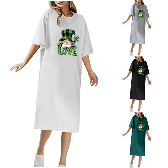 Viikei Women's Casual Day Dress Simple,Women's Round Neck Short Sleeved T-shirt and Ankle Dress for Spring Summer Black XXXL