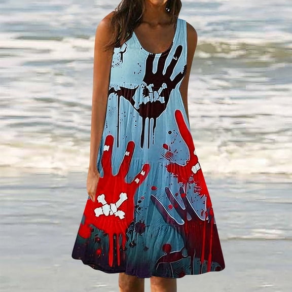 Viikei Women's Casual Summer Tank Dress Sleeveless,Women's Summer Casual Loose Sleevless Crew Neck Dress Sky Blue XL