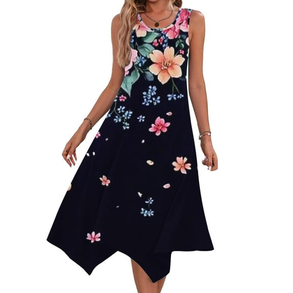 Viikei Women's Casual Summer Tank Dress Sleeveless,Womens Dresses Sleeveless Round Neck Drawstring Casual Ruffle A-Line Mini Dress Multicolor S