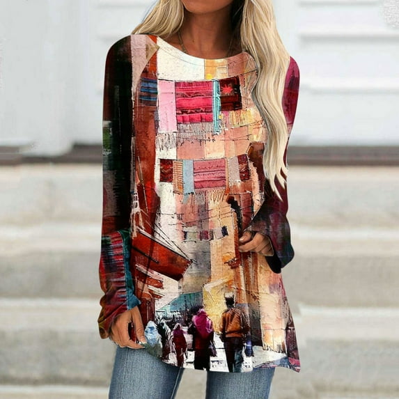 Viikei Women's Casual Sweatshirt Hoodie Fall Winter,Women's New Casual Fashion Crew-neck Long-sleeved Pullover Printed Top Red XXL