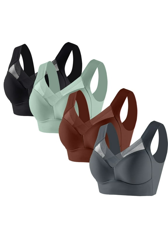 Womens Comfort Evolution Wireless Bra,4pc Women's Strapless Lace Underwear with Thin Side Collection and Daily Bra Brown XXXXXXL