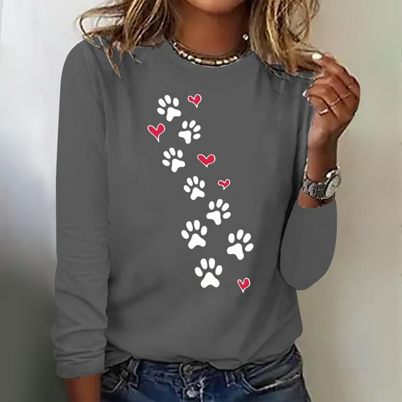 Viikei Women's Fall Winter Sweatshirts Crew Neck,Fashionable Women's Printed Round Neck Pullover Long Sleeved Casual Top Gray S