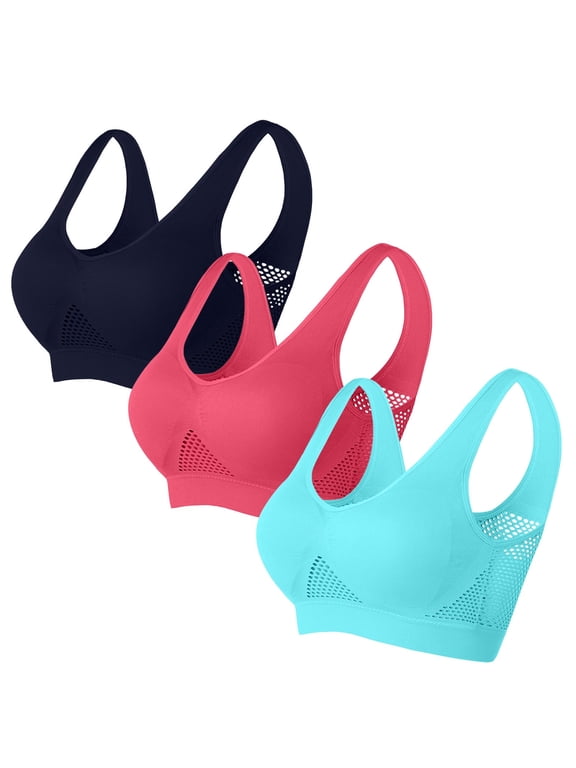 Women's Gym Bra Compression Fit High Performance,3PC Woman's Solid Color Gathered Together Large Size Daily Bra Underwear No Rims Sky Blue M