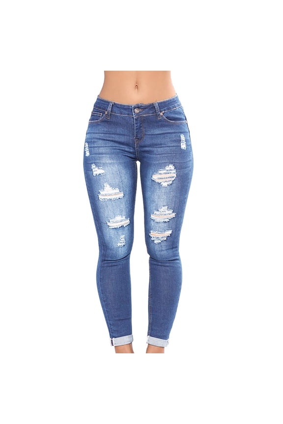 Women's High Rise Curvy Skinny Jeans,Women's Casual Fashion Jeans Pants Holes Jeans Pockets Jeans Pants Navy L