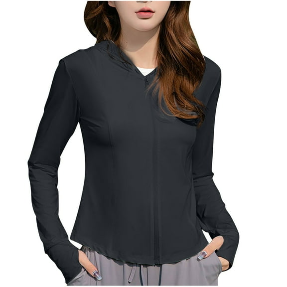 Viikei Women's Lightweight UV Protective Cardigan Summer Beachwear,2025 Women's New Lightweight Breathable Casual Fashion Waist Sunblock Coat Black XL