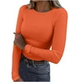 thumbnail image 1 of Spring Tops for Women Viikei Women's Long Sleeve Tops,Plus Size Womens Hoodies Pullover,Womens Long Sleeve Neck Ribbed Knit Fitted Casual Tops Tee Slim Basic Shirts Orange M, 1 of 5