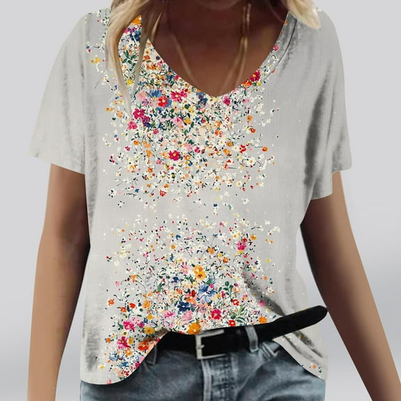 Viikei Women's Loose Fit Short Sleeve Blouse - Summer Comfort Top,Women's Printing Blouses Short Sleeved V-Neck Pullover Fashionable Red XL