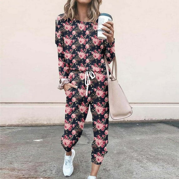 Viikei Women's Pajama Dress Nightgown Sleepwear Style,Women Winter Letter Print Round Neck Long Sleeve Trousers Casual Home Wear Suit Pajams Sets Black XXXXL