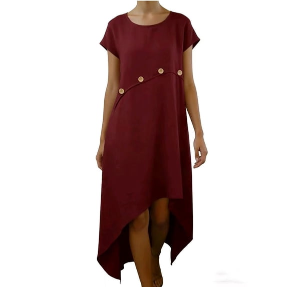 Viikei Women's Plus Size Boho Maxi Dress,Ladies' Patchwork Button Decoration Solid Color Dress Wine XXL